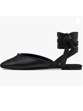 FYS Women's Round Toe Lace Up Flat Mule Comfortable Bowknot Ballet Flat Black
